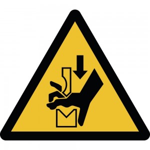 Schiacciamento della mano nell'ingranaggio di una pressa piegatrice in alluminio composito da parete - W030