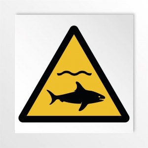 Attenzione squali in alluminio composito da parete - W054