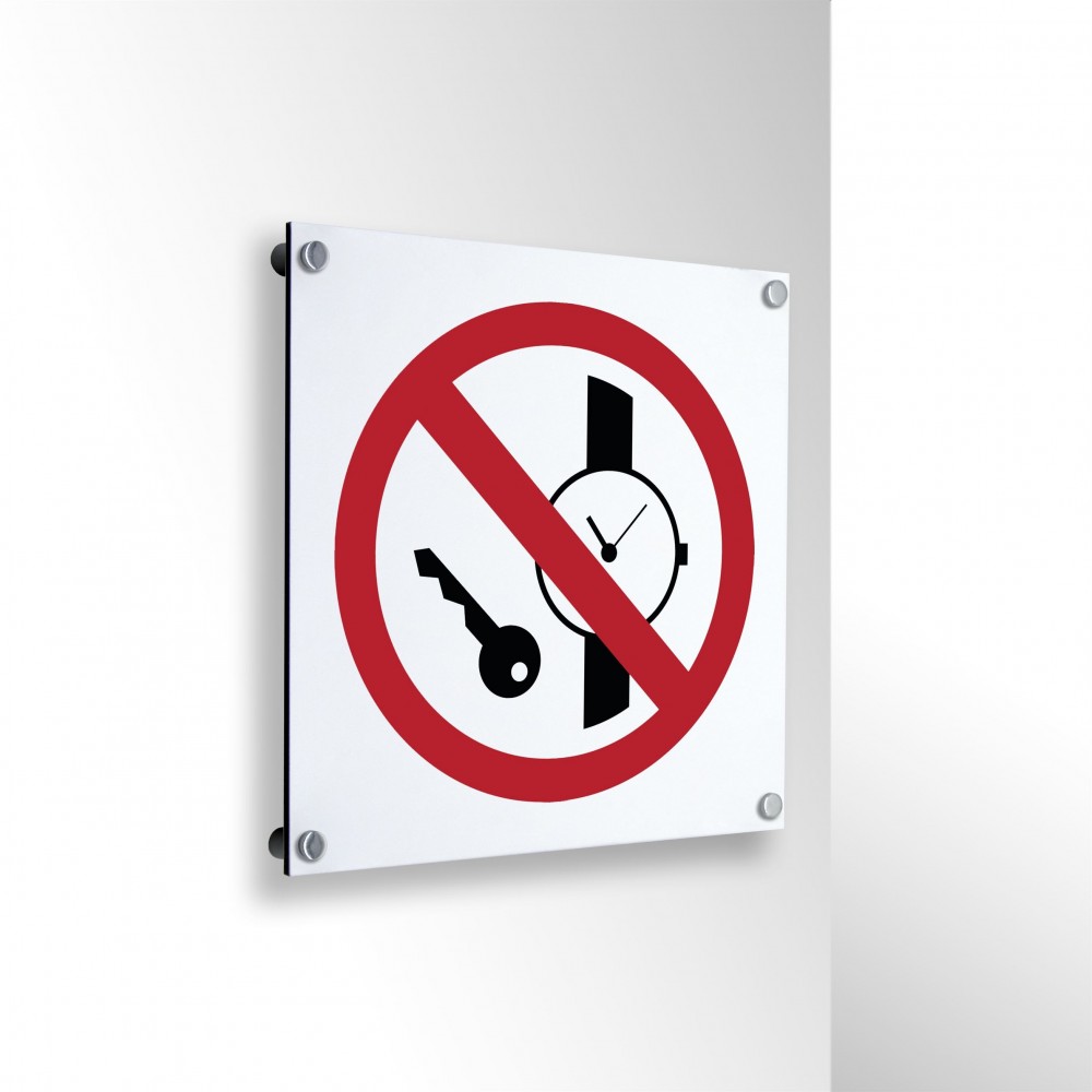 Vietato entrare con orologi e oggetti metallici in alluminio composito da parete - P008