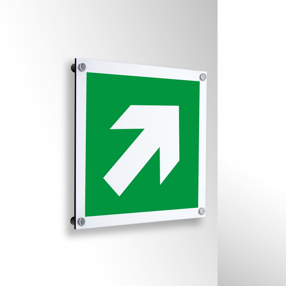 Freccia evacuazione destra alto in alluminio composito da parete
