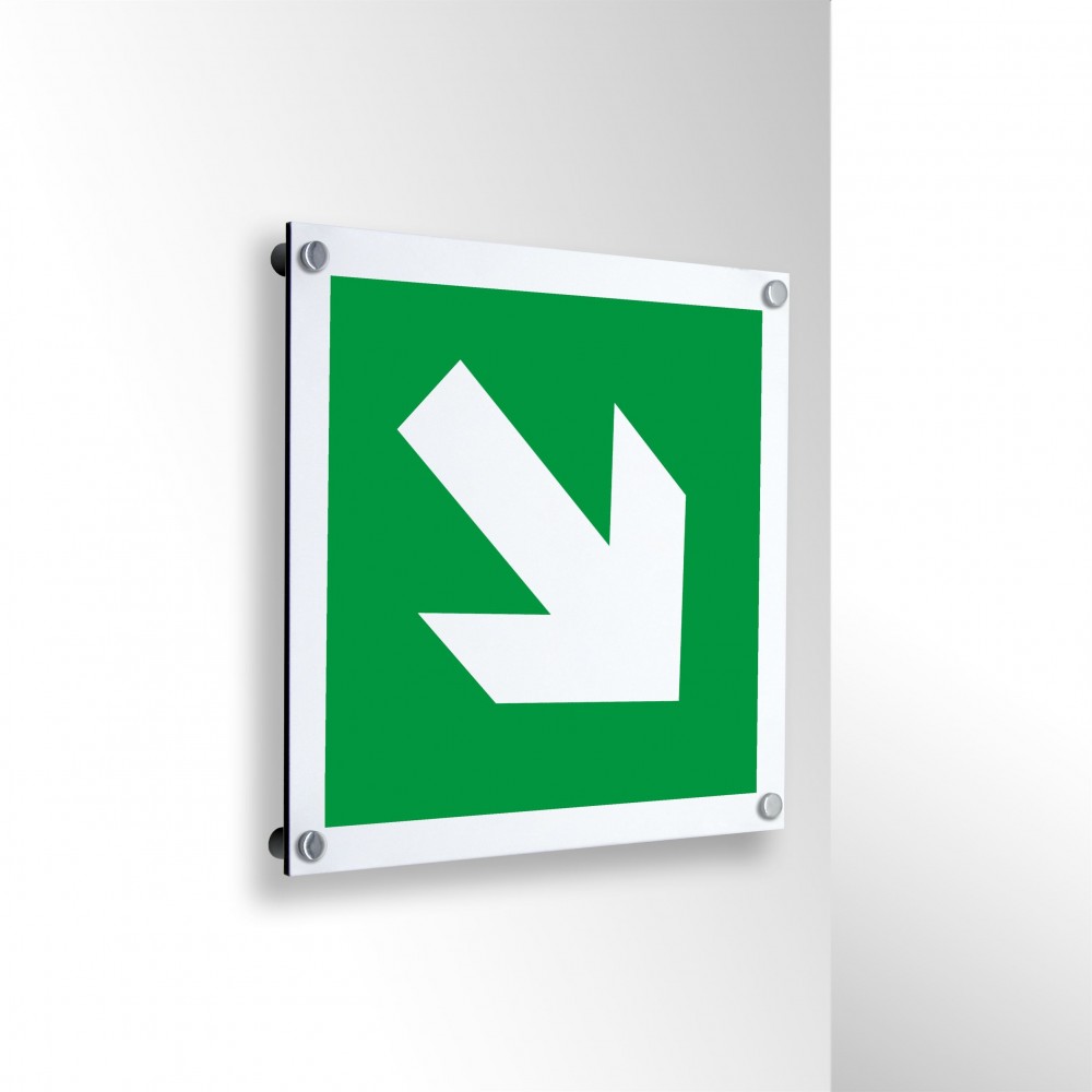 Freccia evacuazione destra basso in alluminio composito da parete