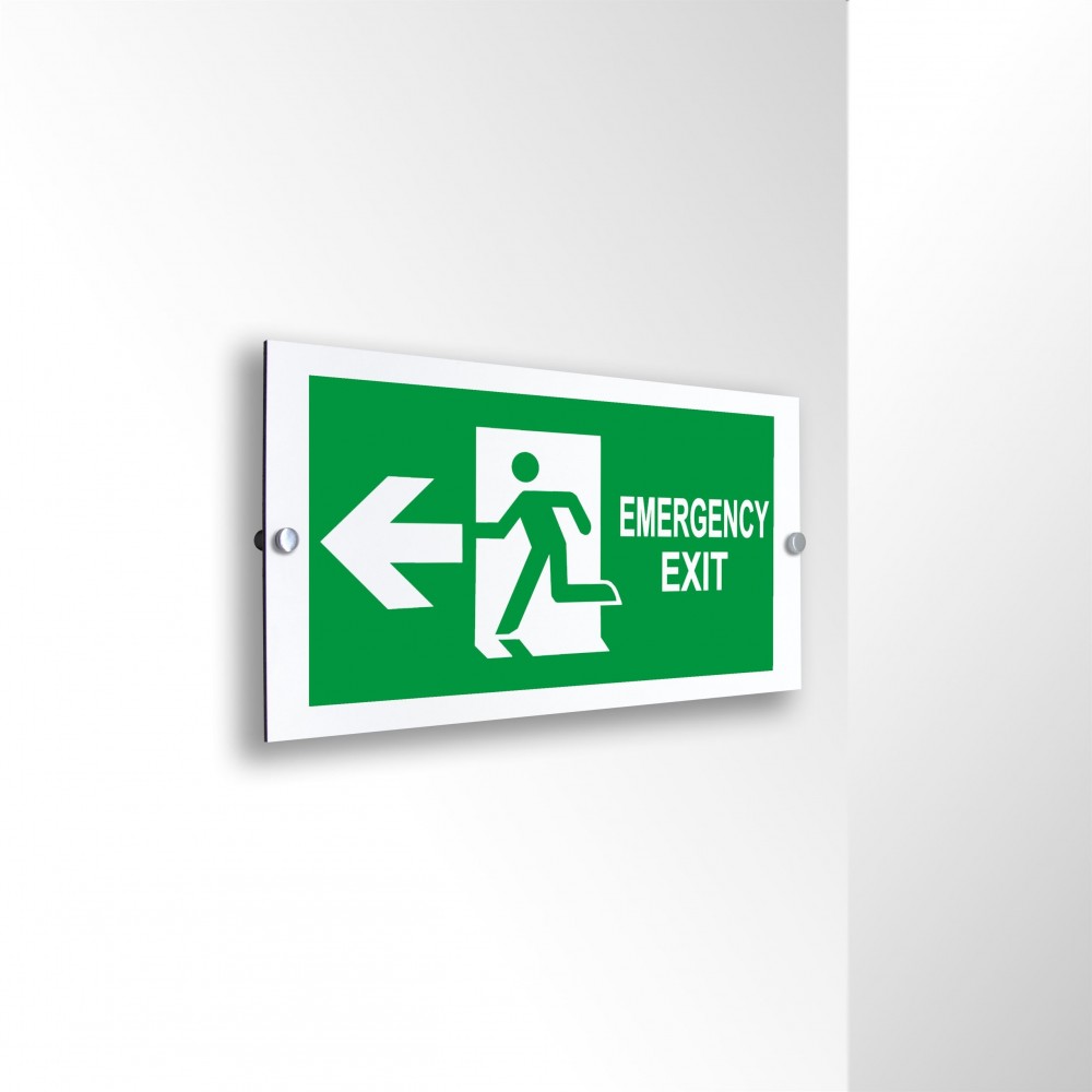 Scritta Emergency exit sinistra in alluminio composito da parete