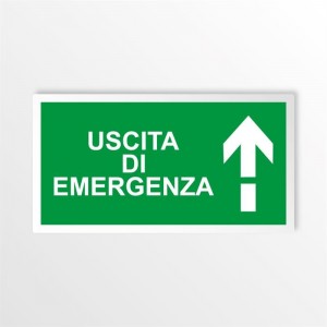 Scritta Uscita d'emergenza alto it in alluminio composito da parete