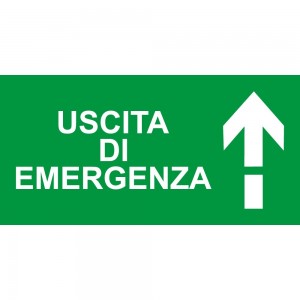 Scritta Uscita d'emergenza alto it in alluminio composito da parete