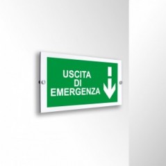 Scritta Uscita d'emergenza basso it in alluminio composito da parete