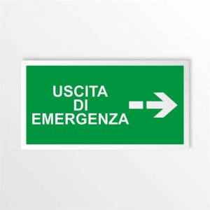Scritta Uscita d'emergenza destra it in alluminio composito da parete