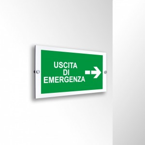 Scritta Uscita d'emergenza destra it in alluminio composito da parete