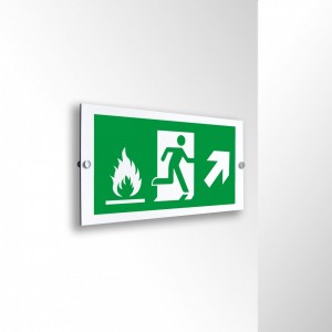 Uscita emergenza con fiamme destra alto in alluminio composito da parete