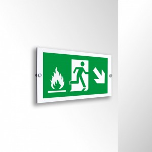 Uscita emergenza con fiamme destra basso in alluminio composito da parete