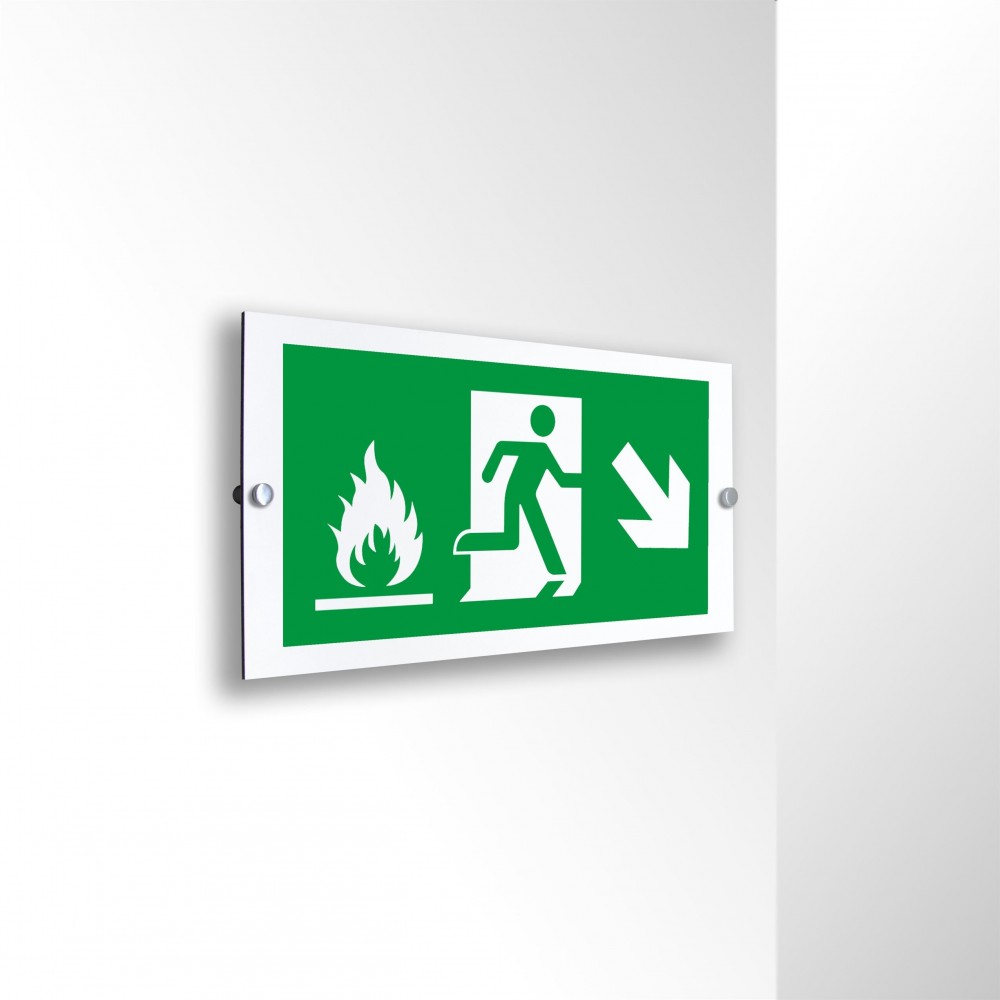 Uscita emergenza con fiamme destra basso in alluminio composito da parete