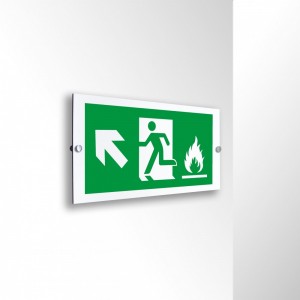 Uscita emergenza con fiamme sinistra alto in alluminio composito da parete