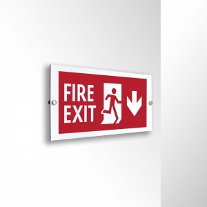 Scritta Fire exit basso in alluminio composito da parete