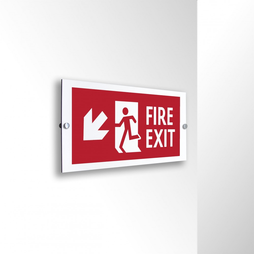 Scritta Fire exit sinistra basso in alluminio composito da parete