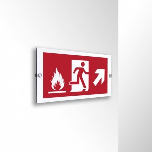 Uscita antincendio con fiamme destra alto in alluminio composito da parete