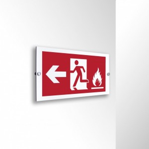 Uscita antincendio con fiamme sinistra in alluminio composito da parete