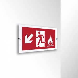 Uscita antincendio con fiamme sinistra basso in alluminio composito da parete