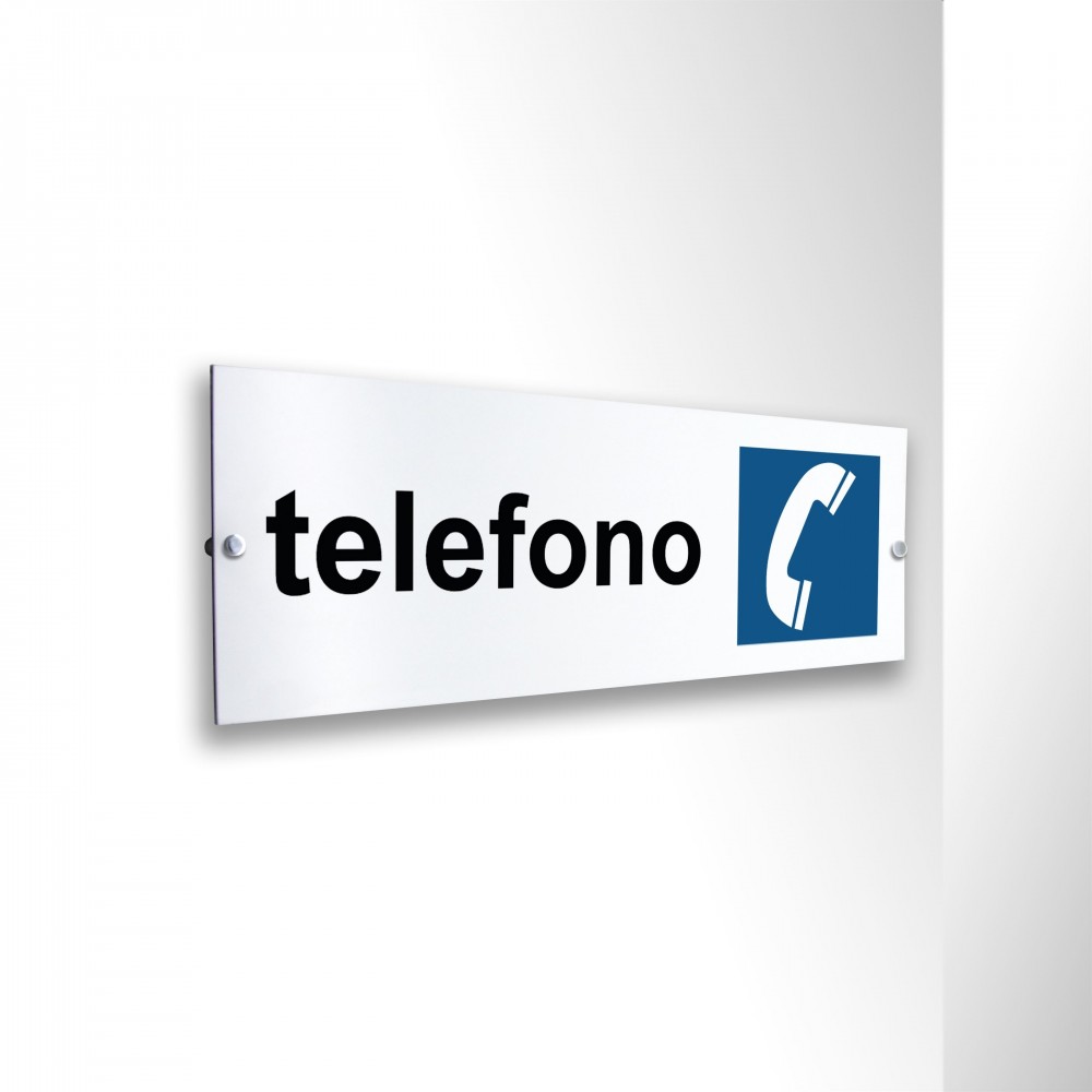 Telefono con scritta in alluminio composito da parete