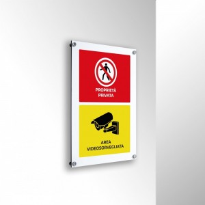 Proprietà privata area videosorvegliata v2 in alluminio composito da parete