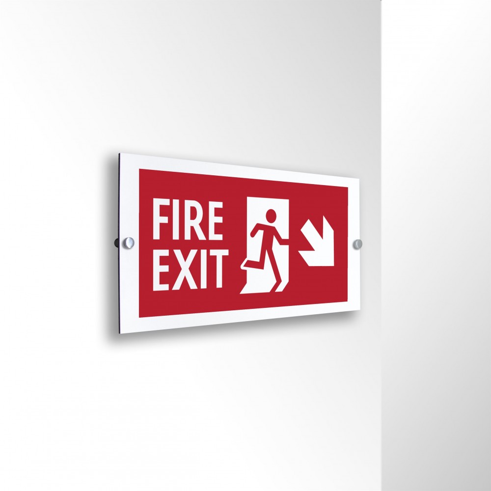 Scritta Fire exit destra basso in alluminio composito da parete