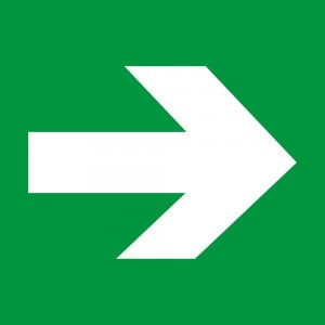Cartello uscita di emergenza, freccia destra lampeggiante, 297 mm x 148