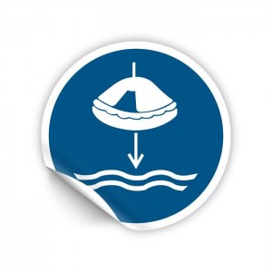 Calare in acqua la zattera di salvataggio nella procedura di lancio in mare PVC adesivo da parete - M040