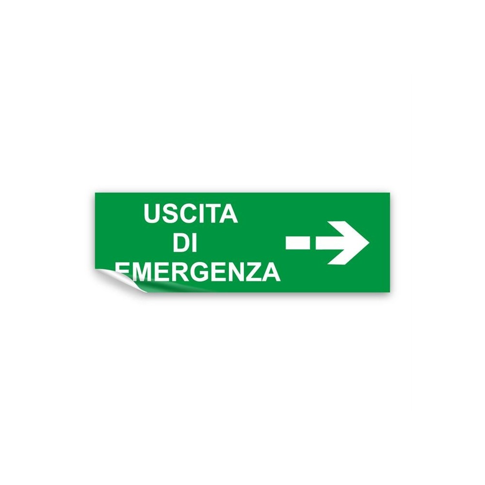 Scritta Uscita d'emergenza destra it in Pvc adesivo flessibile da parete