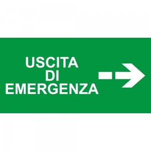 Scritta Uscita d'emergenza destra it in Pvc adesivo flessibile da parete