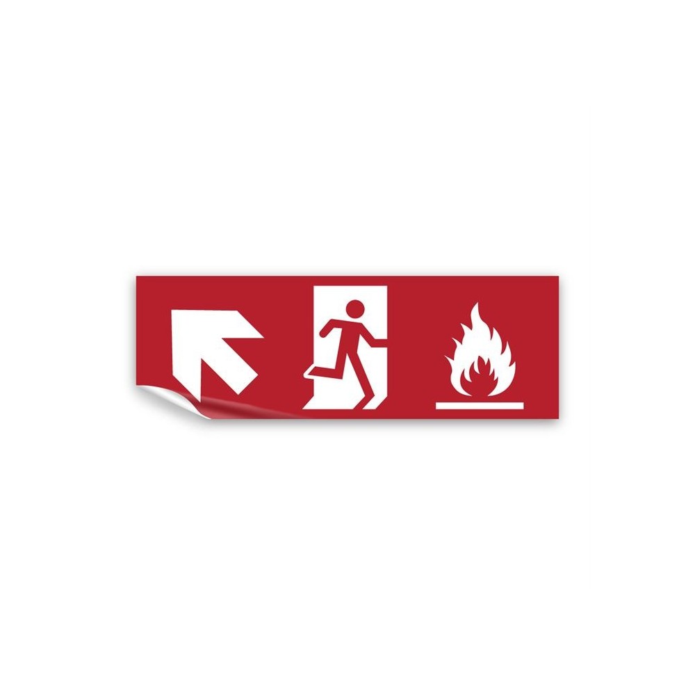 Uscita antincendio con fiamme sinistra alto in Pvc adesivo flessibile da parete