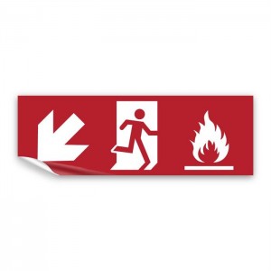 Uscita antincendio con fiamme sinistra basso in Pvc adesivo flessibile da parete