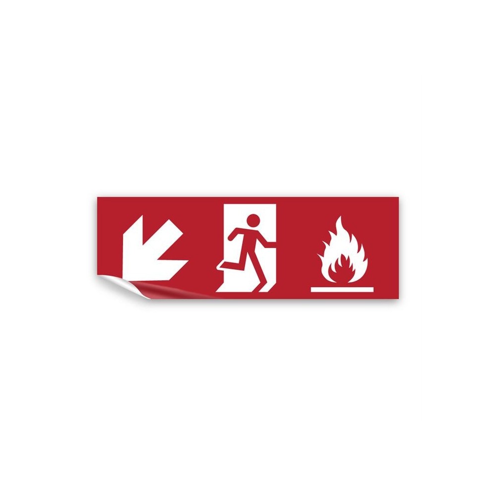 Uscita antincendio con fiamme sinistra basso in Pvc adesivo flessibile da parete