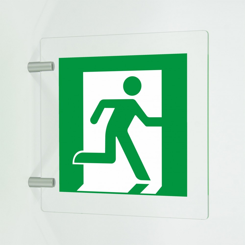 Uscita di emergenza a destra in plex trasp a bandiera - E002