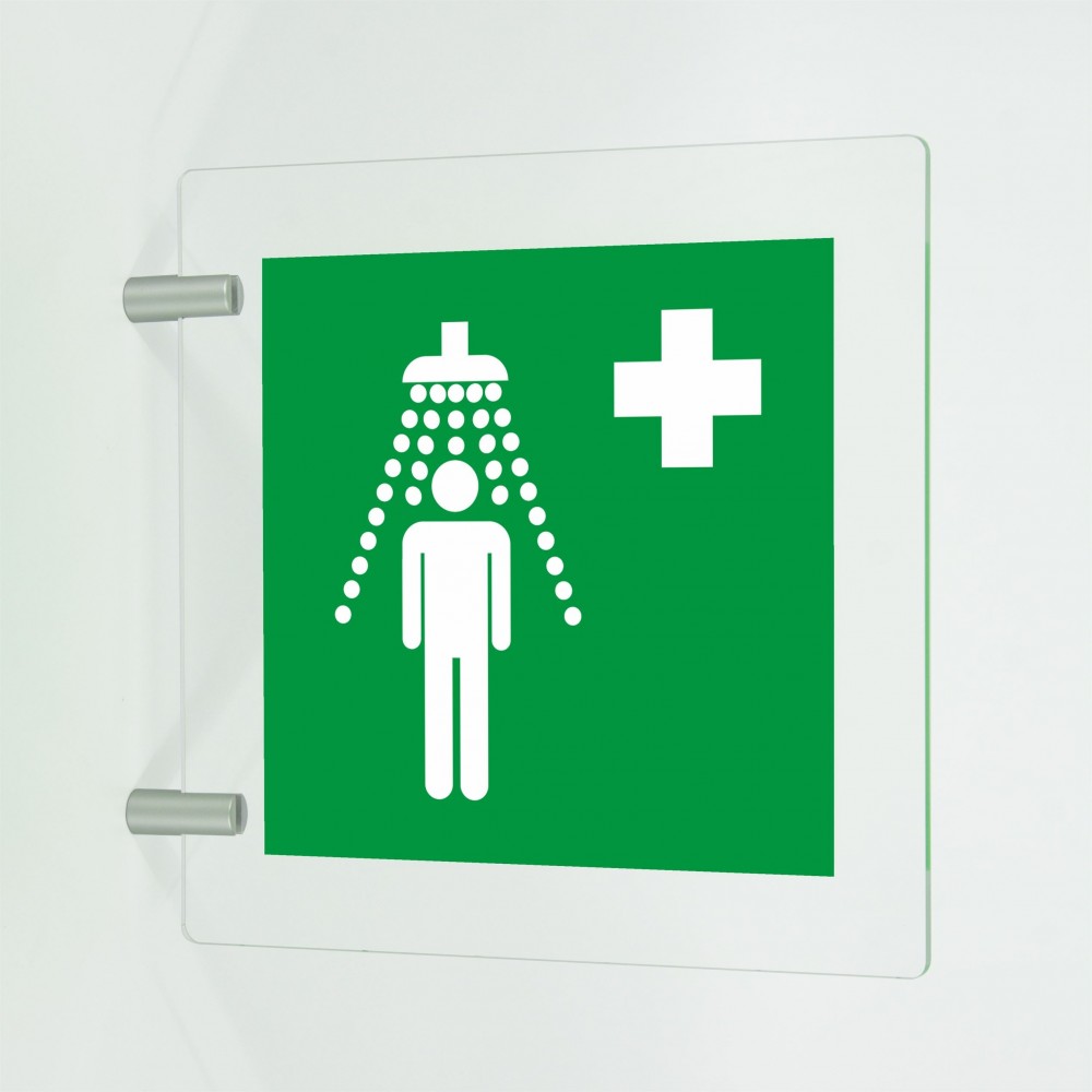 Doccia di emergenza in plex trasp a bandiera - E012