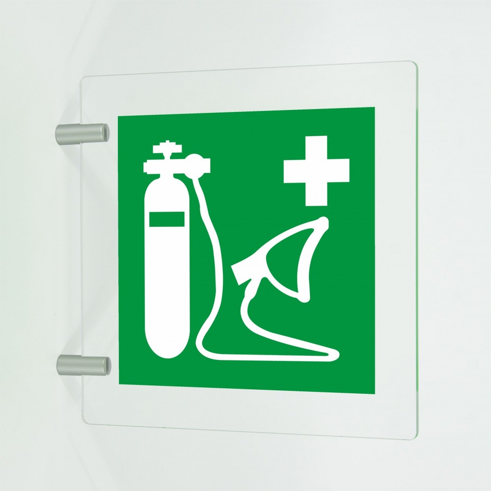 Ossigeno di rianimazione in plex trasp a bandiera - E028