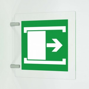 Porta con apertura scorrevole verso destra in plex trasp a bandiera - E033