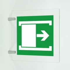 Porta con apertura scorrevole verso destra in plex trasp a bandiera - E033