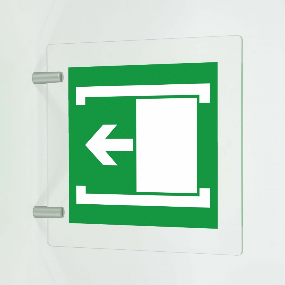 Porta con apertura scorrevole verso sinistra in plex trasp a bandiera - E034