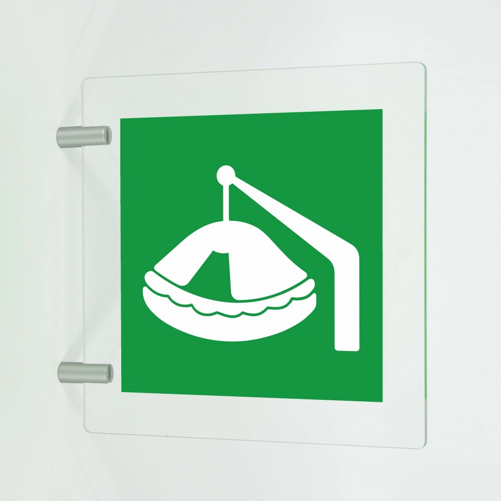 Zattera di salvataggio con alaggio Davit in plex trasp a bandiera - E039