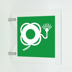 Salvagente con cima e luce in plex trasp a bandiera - E043