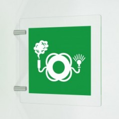 Salvagente con boetta luminosa e fumogeno in plex trasp a bandiera - E068