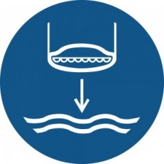 Calare in acqua la scialuppa di salvataggio nella procedura di lancio in mare in plex trasp a bandiera - M039