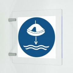 Calare in acqua la zattera di salvataggio nella procedura di lancio in mare in plex trasp a bandiera - M040