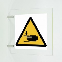Pericolo di schiacciamento delle mani in plex trasp a bandiera - W024