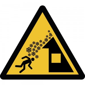 Attenzione caduta neve dal tetto in plex trasp a bandiera - W040