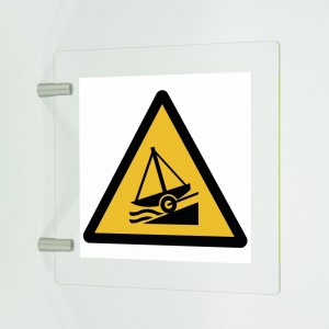 Attenzione scivolo in plex trasp a bandiera - W044