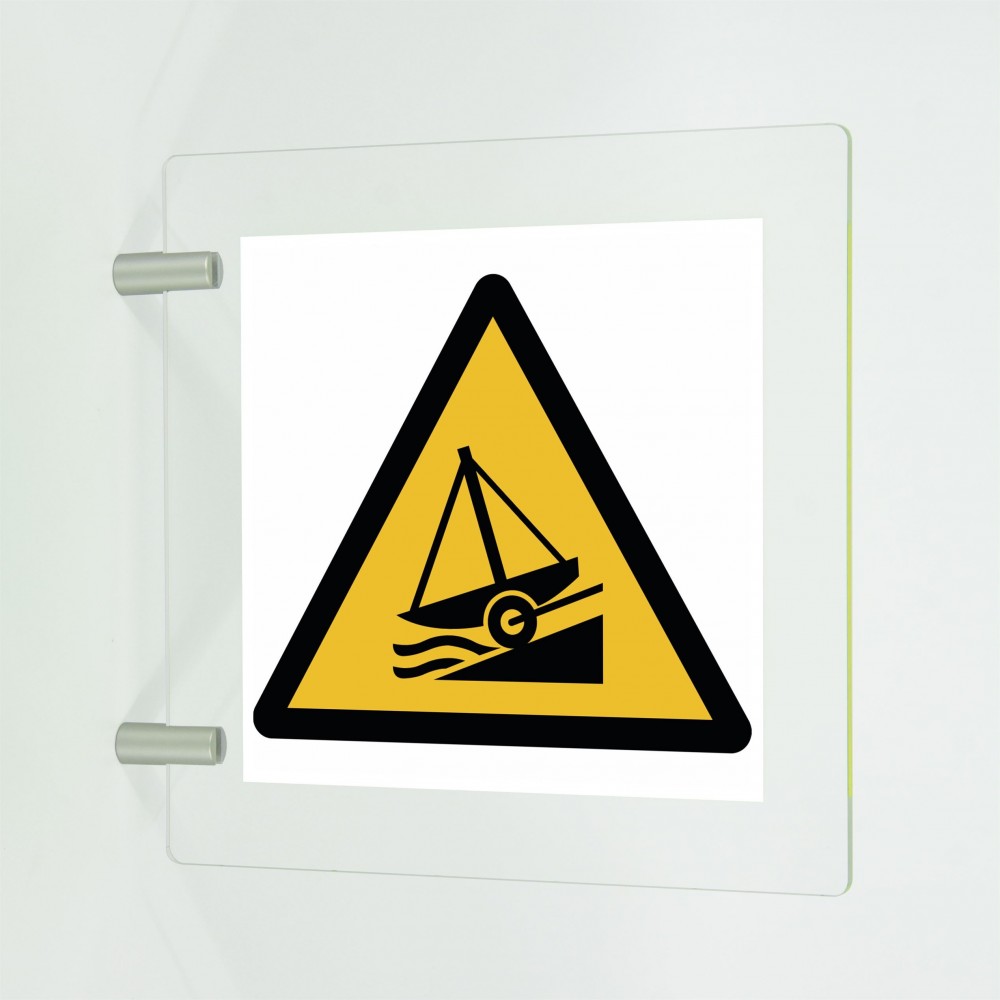 Attenzione scivolo in plex trasp a bandiera - W044