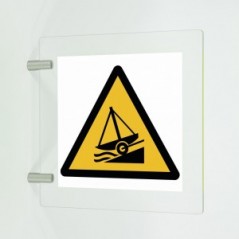 Attenzione scivolo in plex trasp a bandiera - W044