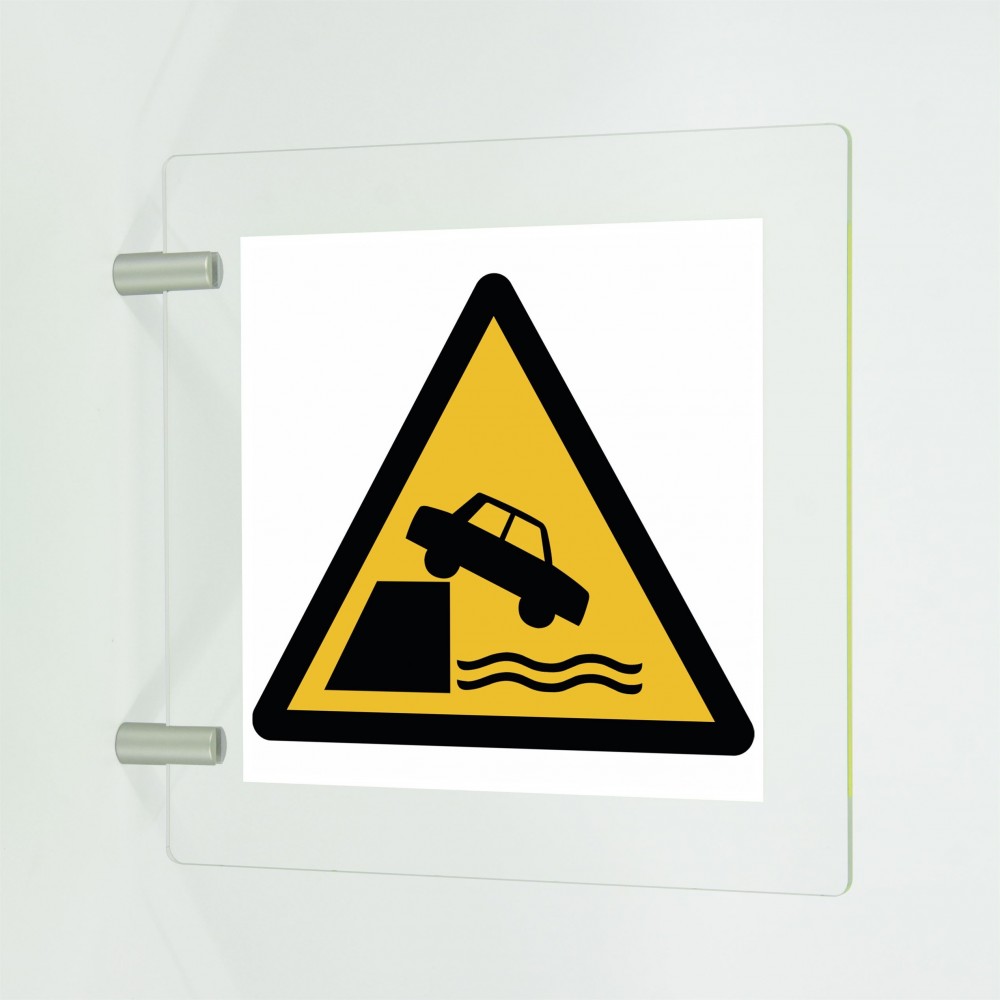 Attenzione argini non protetti in plex trasp a bandiera - W051