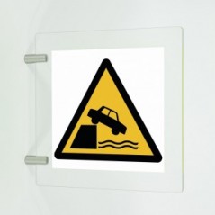 Attenzione argini non protetti in plex trasp a bandiera - W051