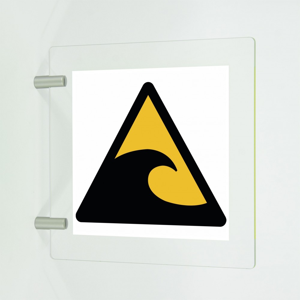 Attenzione zona pericolo tsunami in plex trasp a bandiera - W056