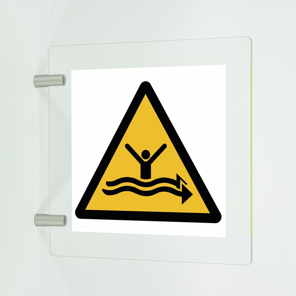 Attenzione forti correnti in plex trasp a bandiera - W057